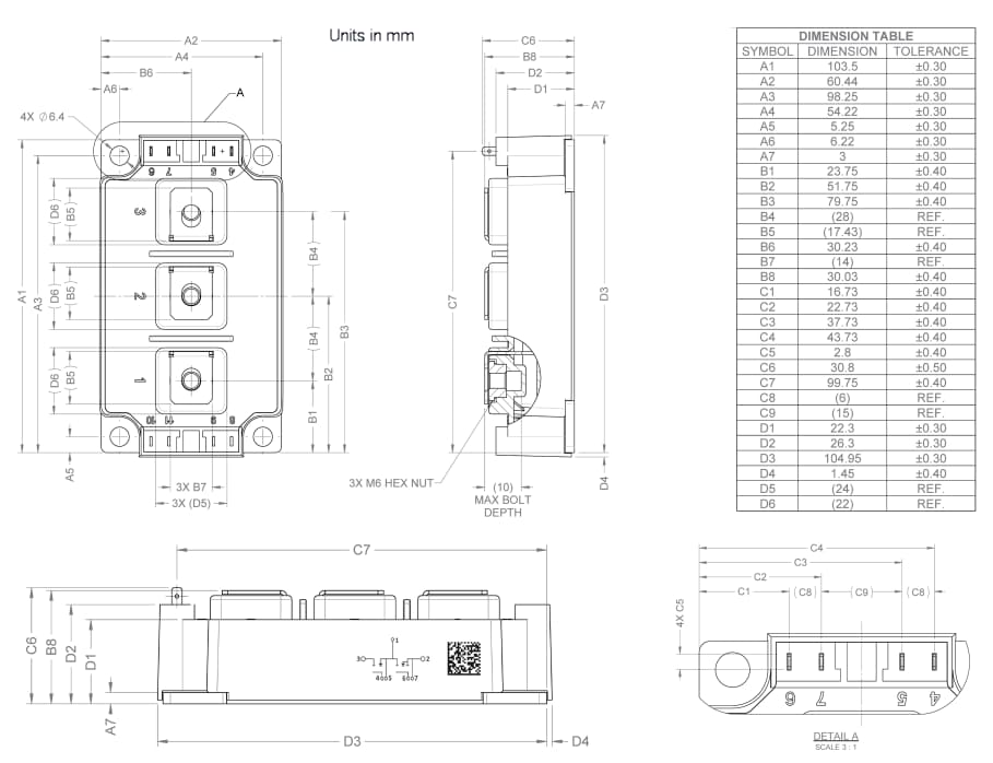 Technische Zeichnung - Wolfspeed 1.700 V BM-SiC-Halbbrückenmodule